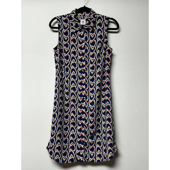 CABI Amour Heart Chain Link Sleeveless Shirt Dress, Navy Contrast Lining, Sz XS - Picture 3 of 11